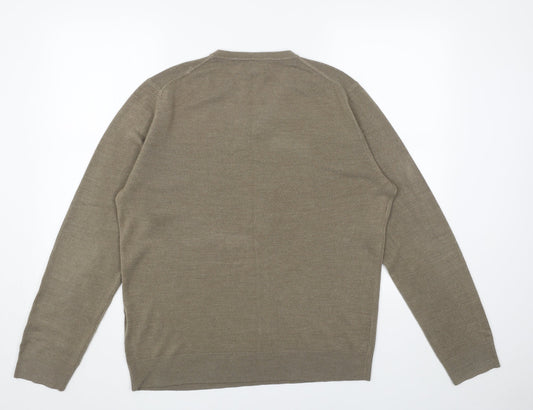 John Lewis Mens Brown V-Neck Acrylic Pullover Jumper Size L