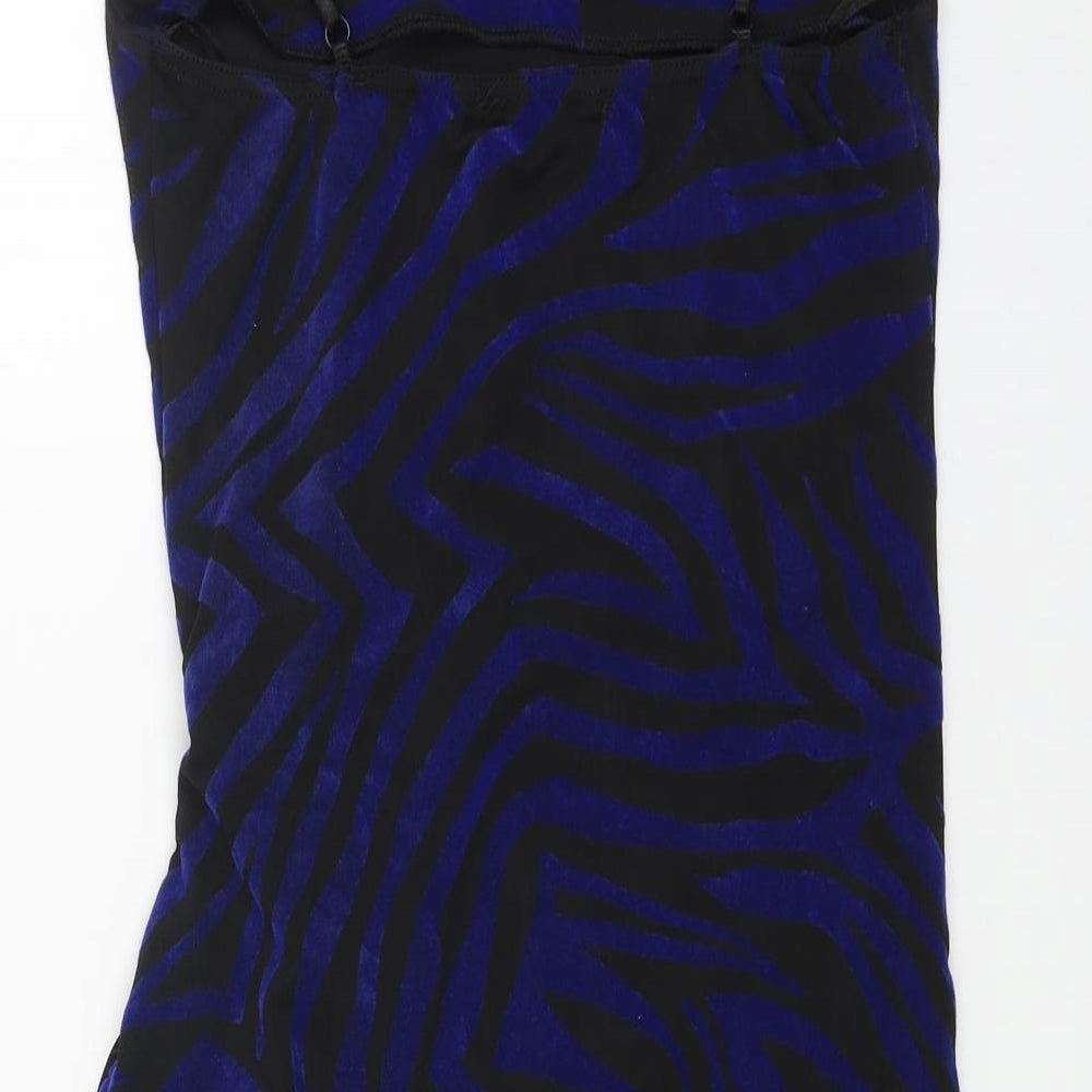 Quiz Womens Blue Animal Print Polyester Mini Size 12 Square Neck Pullover