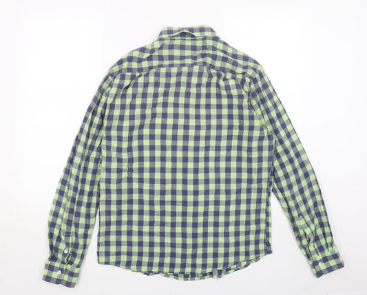 Denim & Co. Womens Green Geometric Cotton Basic Button-Up Size M V-Neck