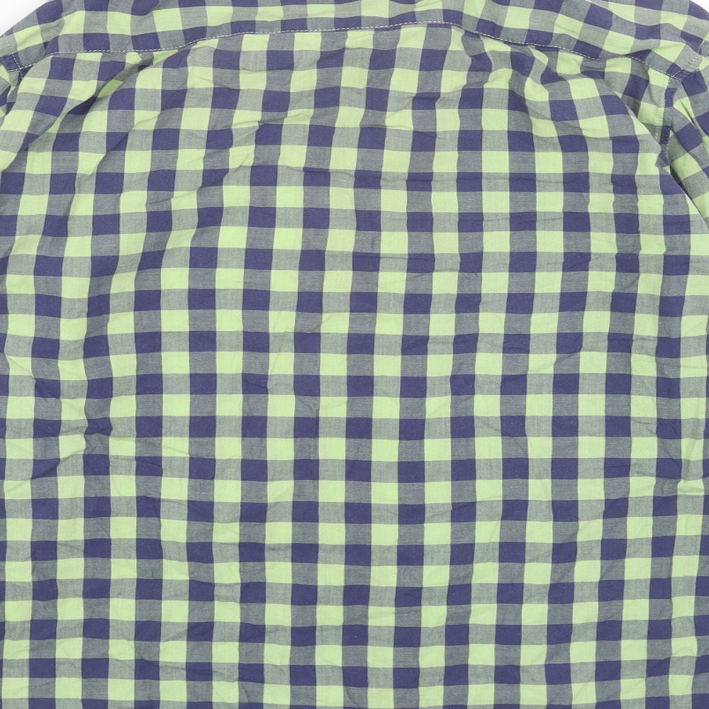 Denim & Co. Womens Green Geometric Cotton Basic Button-Up Size M V-Neck