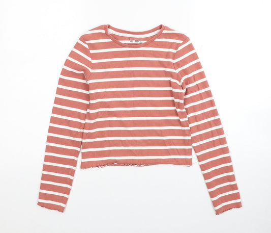 Nutmeg Boys Pink Round Neck Striped Cotton Pullover Jumper Size 11-12 Years Pullover