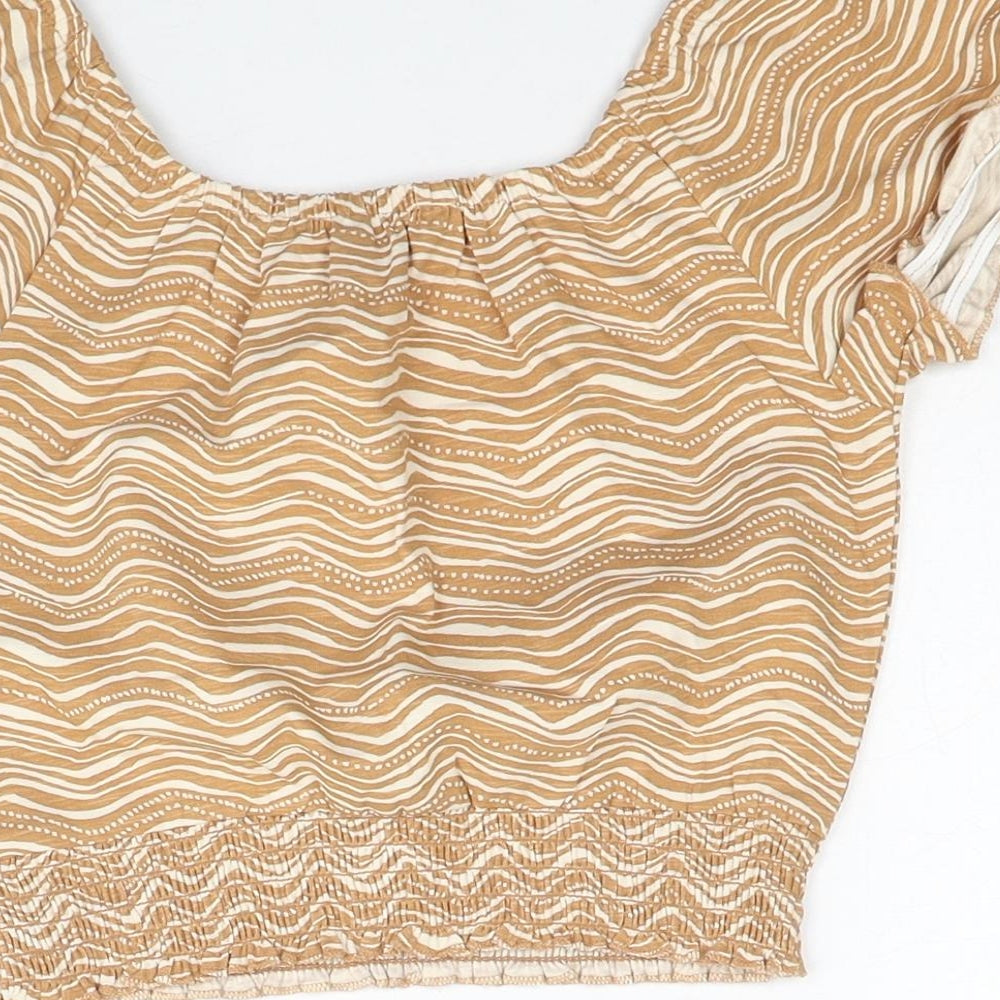 George Girls Beige Geometric Cotton Cropped Blouse Size 6-7 Years Round Neck Pullover