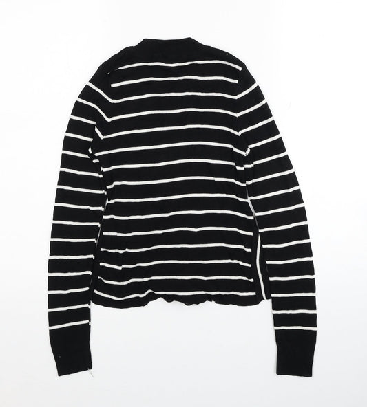 Topshop Womens Black Mock Neck Striped Viscose Pullover Jumper Size XS