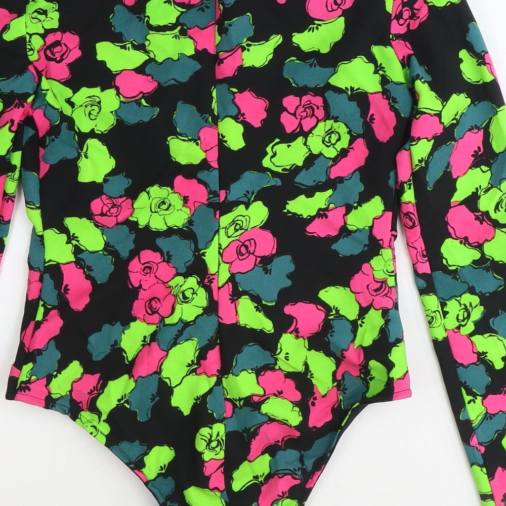 Zara Womens Multicoloured Geometric Polyester Bodysuit One-Piece Size S Snap