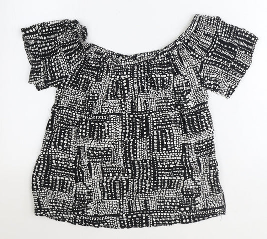 Papaya Womens Black Geometric Viscose Basic Blouse Size 12 Boat Neck