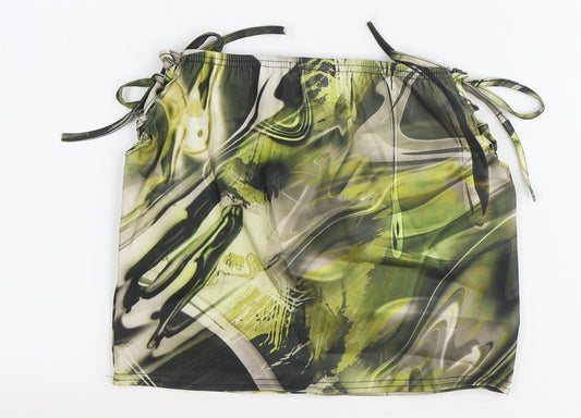 PRETTYLITTLETHING Womens Green Geometric Polyester Bandage Skirt Size 10 Tie