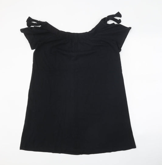 Papaya Womens Black 100% Cotton Basic Blouse Size M Boat Neck