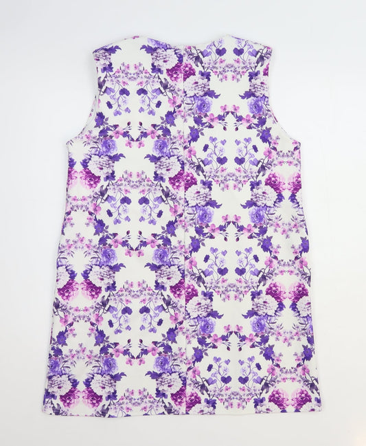 PRETTYLITTLETHING Womens White Geometric Polyester Shift Size 12 V-Neck Pullover