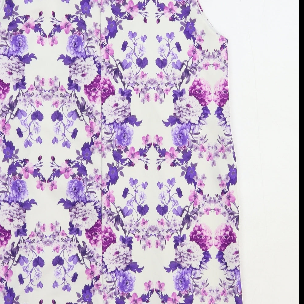 PRETTYLITTLETHING Womens White Geometric Polyester Shift Size 12 V-Neck Pullover