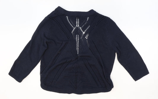 BHS Womens Blue V-Neck Cotton Cardigan Jumper Size 14