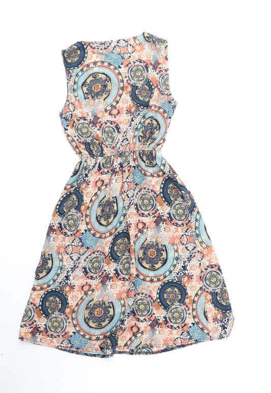 Mela Loves London Womens Multicoloured Geometric Polyester Fit & Flare Size 8 Round Neck Pullover