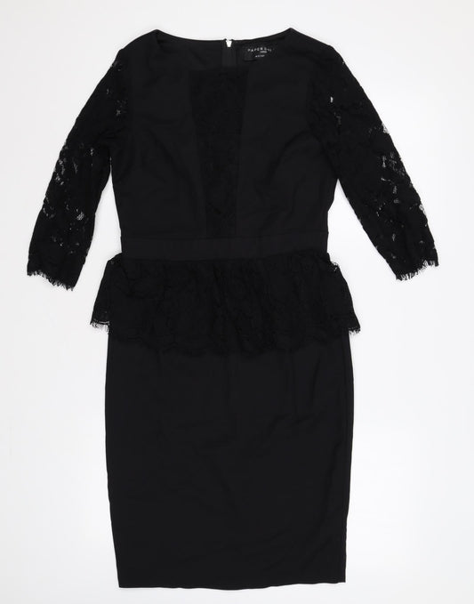 Paper Dolls Womens Black Cotton Shift Size 10 Round Neck Zip - Lace Detail