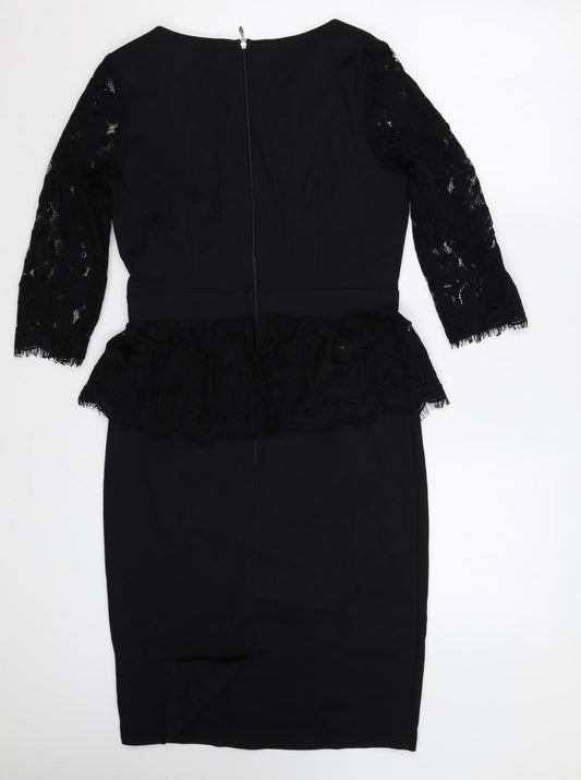 Paper Dolls Womens Black Cotton Shift Size 10 Round Neck Zip - Lace Detail