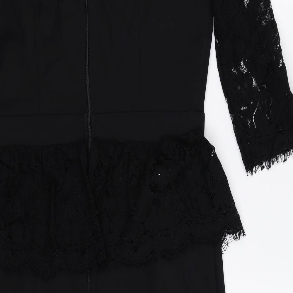 Paper Dolls Womens Black Cotton Shift Size 10 Round Neck Zip - Lace Detail