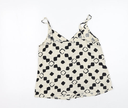 F&F Womens White Geometric Linen Basic Tank Size 10 V-Neck