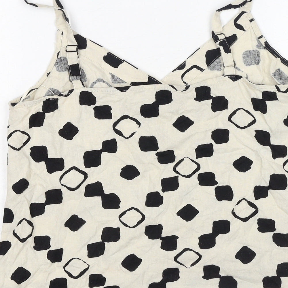 F&F Womens White Geometric Linen Basic Tank Size 10 V-Neck