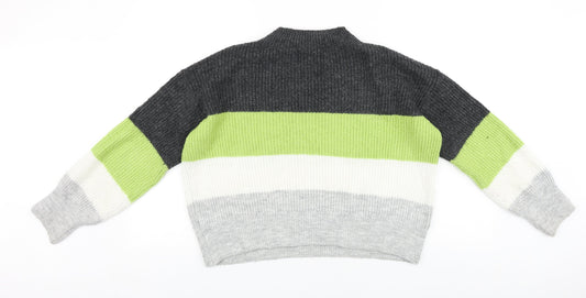 Topshop Womens Multicoloured Mock Neck Striped Acrylic Pullover Jumper Size XS