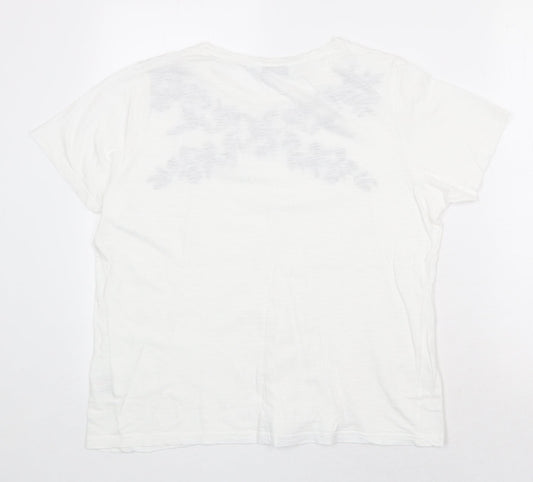 EWM Womens White Floral 100% Cotton Basic T-Shirt Size M Scoop Neck