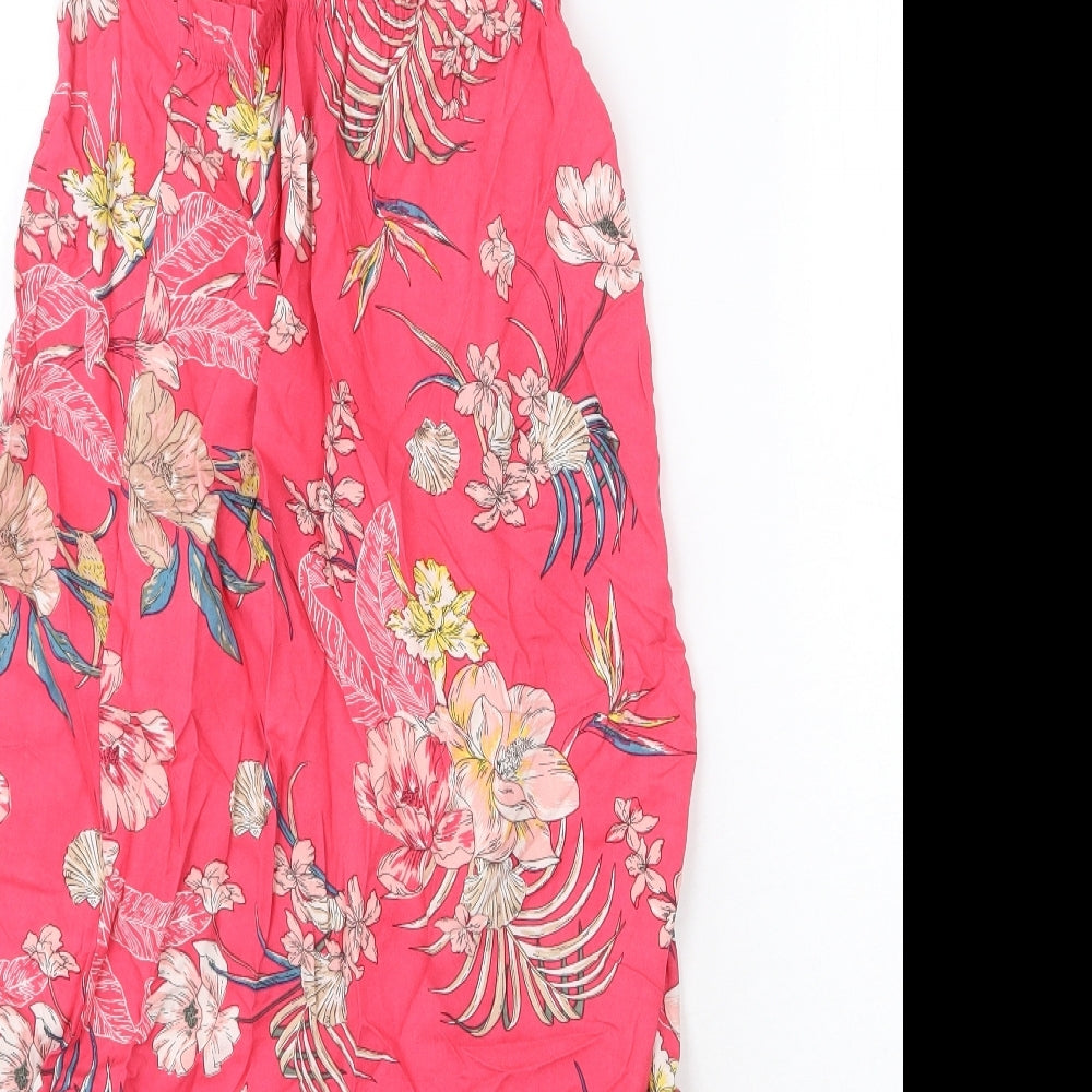 Marks and Spencer Womens Pink Floral Viscose Tank Dress Size 6 Scoop Neck Pullover