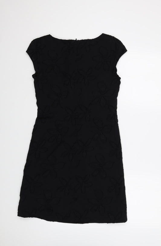 George Womens Black Geometric Polyester Shift Size 10 Round Neck Zip