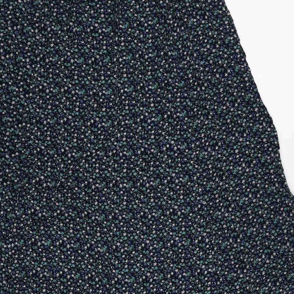 Bonmarché Womens Blue Floral Viscose Swing Skirt Size S Button - Size S-M