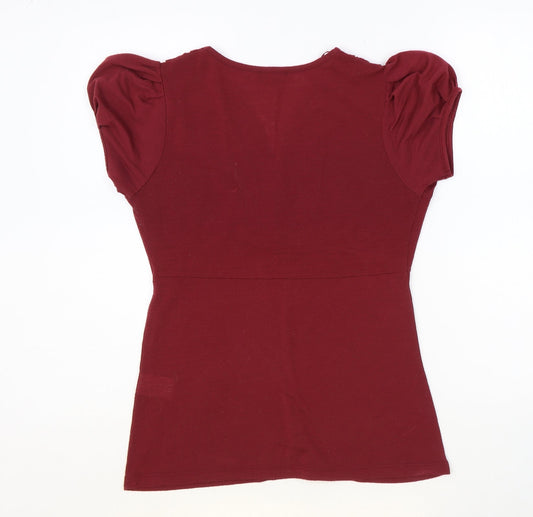 Papaya Womens Red Polyester Basic Blouse Size 12 V-Neck