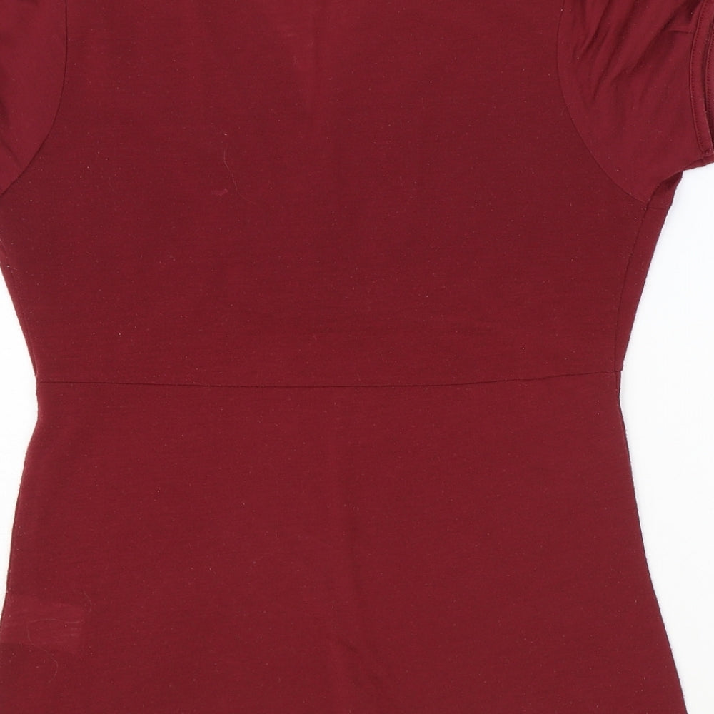 Papaya Womens Red Polyester Basic Blouse Size 12 V-Neck
