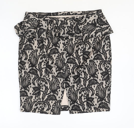 Oasis Womens Black Floral Polyester Straight & Pencil Skirt Size 14 Zip