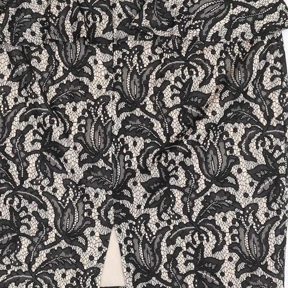 Oasis Womens Black Floral Polyester Straight & Pencil Skirt Size 14 Zip