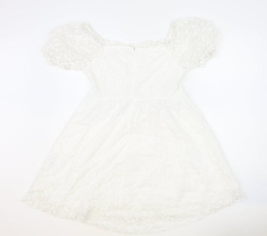 SheIn Womens Ivory Geometric Polyester Fit & Flare Size M Scoop Neck Zip