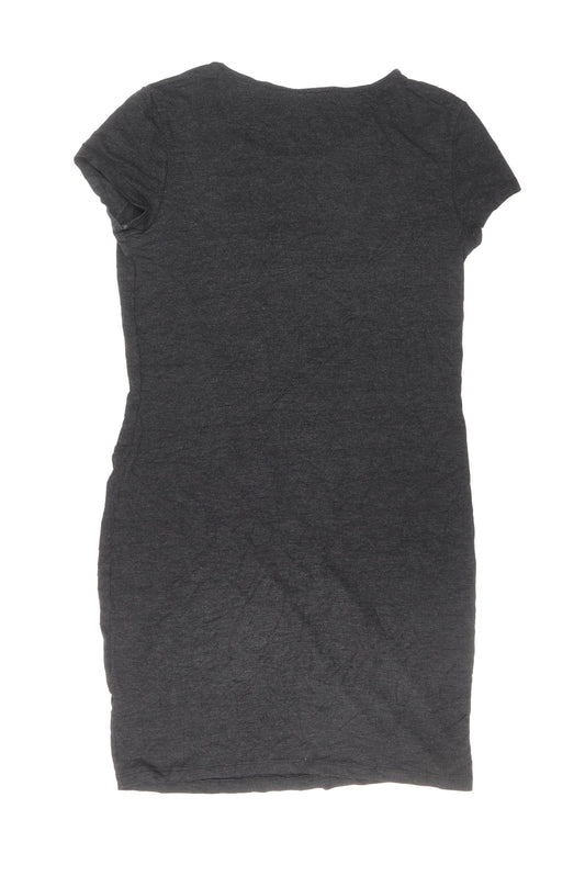 TU Womens Black Viscose T-Shirt Dress Size 10 Round Neck Pullover - Twist Detail