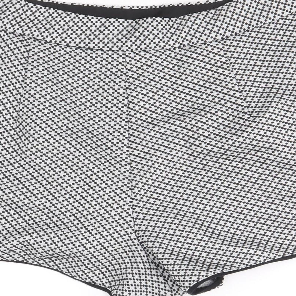 Miss Selfridge Womens Black Geometric Polyester Hot Pants Shorts Size 10 Regular Zip