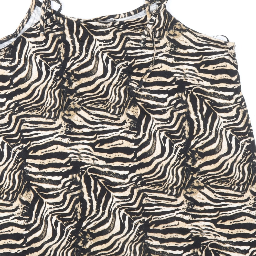 TU Womens Brown Geometric Viscose Basic Tank Size 12 Round Neck