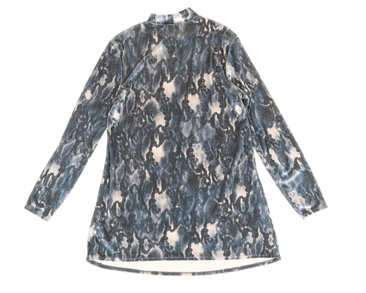George Womens Blue Animal Print Polyester Shift Size 8 Mock Neck Pullover - Snakeskin Pattern