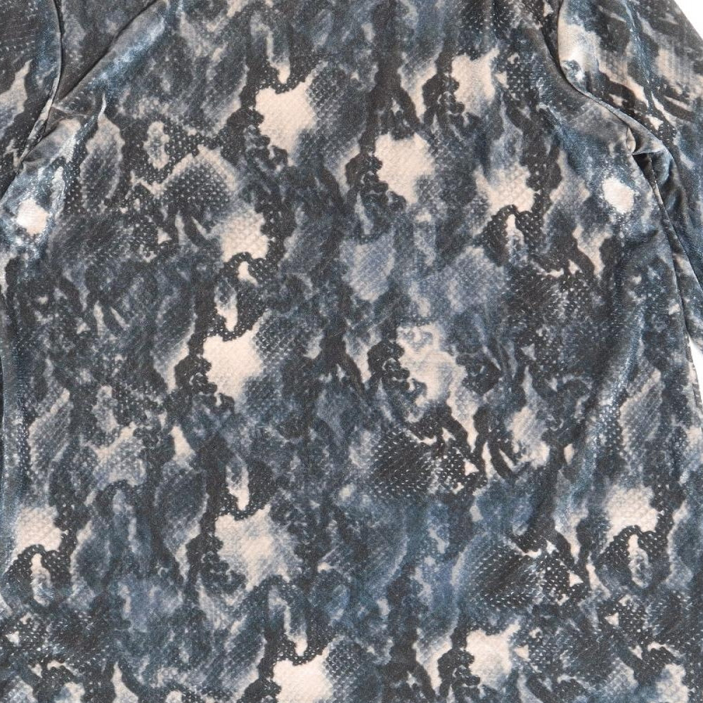 George Womens Blue Animal Print Polyester Shift Size 8 Mock Neck Pullover - Snakeskin Pattern