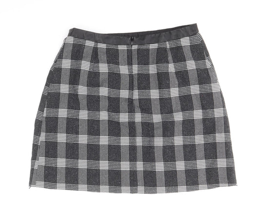 Oasis Womens Black Plaid Polyester Mini Skirt Size 12 Zip
