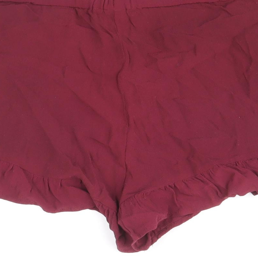 H&M Womens Red Viscose Hot Pants Shorts Size 10 Regular Pull On