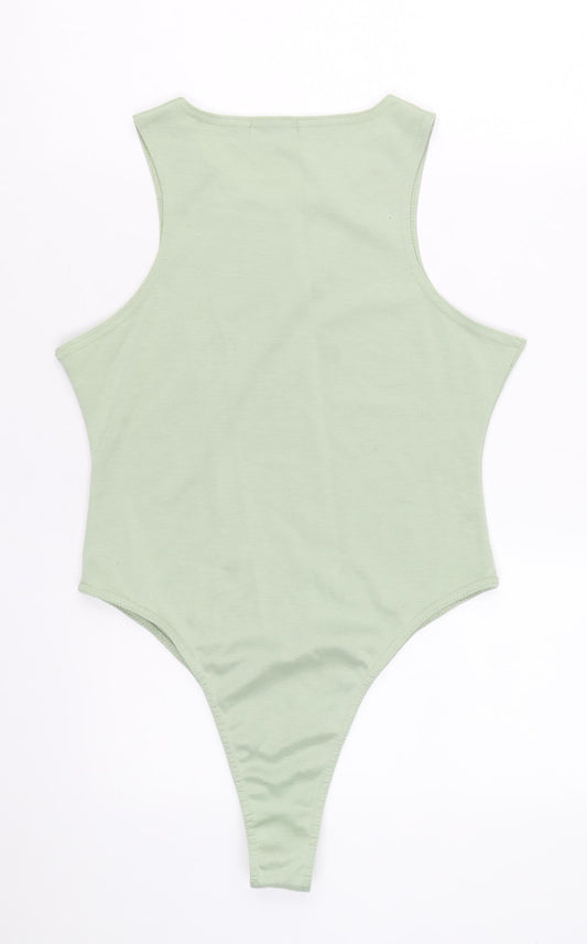 PRETTYLITTLETHING Womens Green Polyester Bodysuit One-Piece Size 12 Snap
