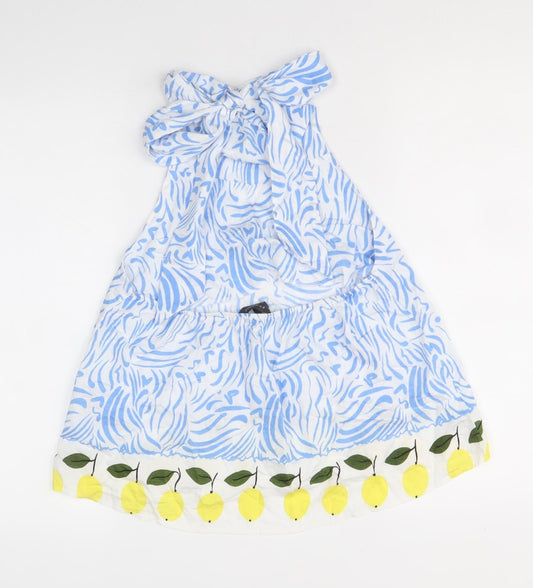 Primark Womens Blue Geometric Viscose Basic Tank Size 12 V-Neck