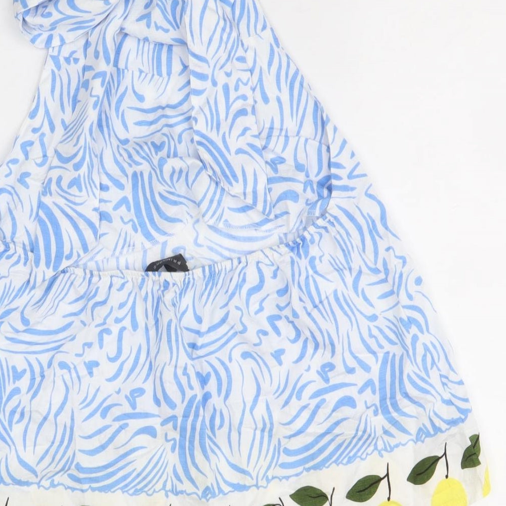 Primark Womens Blue Geometric Viscose Basic Tank Size 12 V-Neck