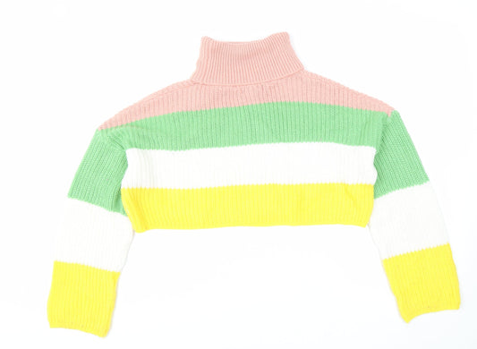 Missguided Womens Multicoloured Roll Neck Striped Acrylic Pullover Jumper Size S