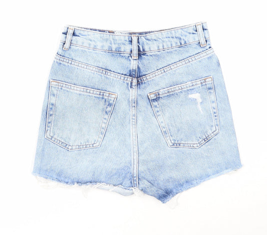 Topshop Womens Blue Cotton Cut-Off Shorts Size 6 Regular Zip - Distressed