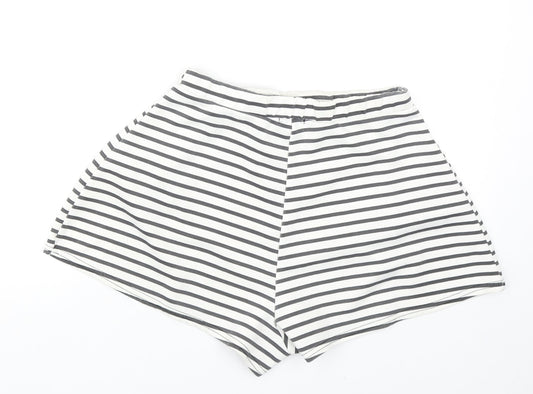 Boohoo Womens White Striped Polyacrylate Fibre Hot Pants Shorts Size 14 Regular Pull On
