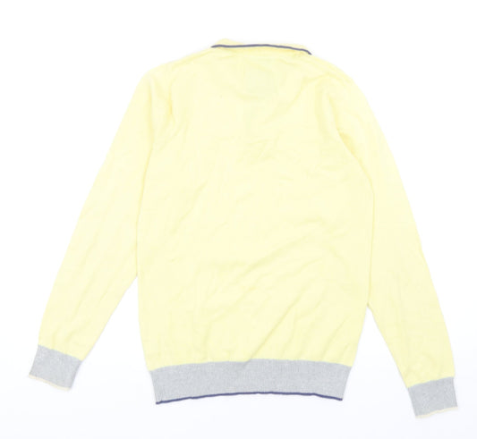 Cedar Wood State Mens Yellow V-Neck Cotton Henley Jumper Size XS