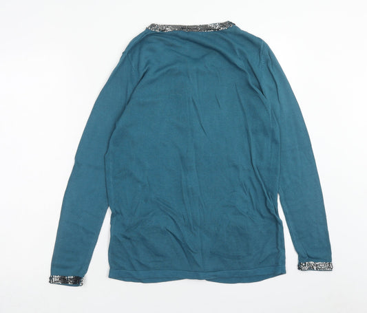 Joanna Hope Womens Blue Scoop Neck Cotton Cardigan Jumper Size 12