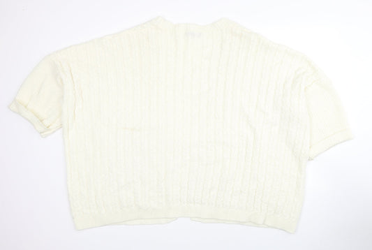 SheIn Womens White V-Neck Acrylic Shrug Jumper Size S