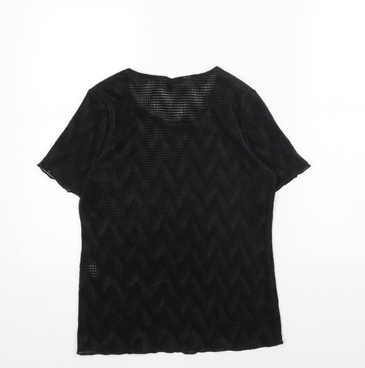 Bonmarché Womens Black Polyester Basic T-Shirt Size 14 Round Neck