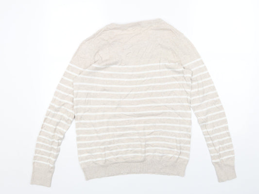 Gap Womens Beige Round Neck Striped Acrylic Pullover Jumper Size S
