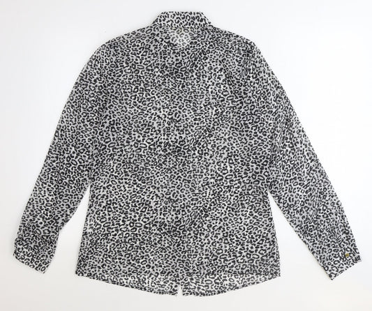 Papaya Womens Black Animal Print Polyester Basic Button-Up Size 12 Collared - Leopard Print