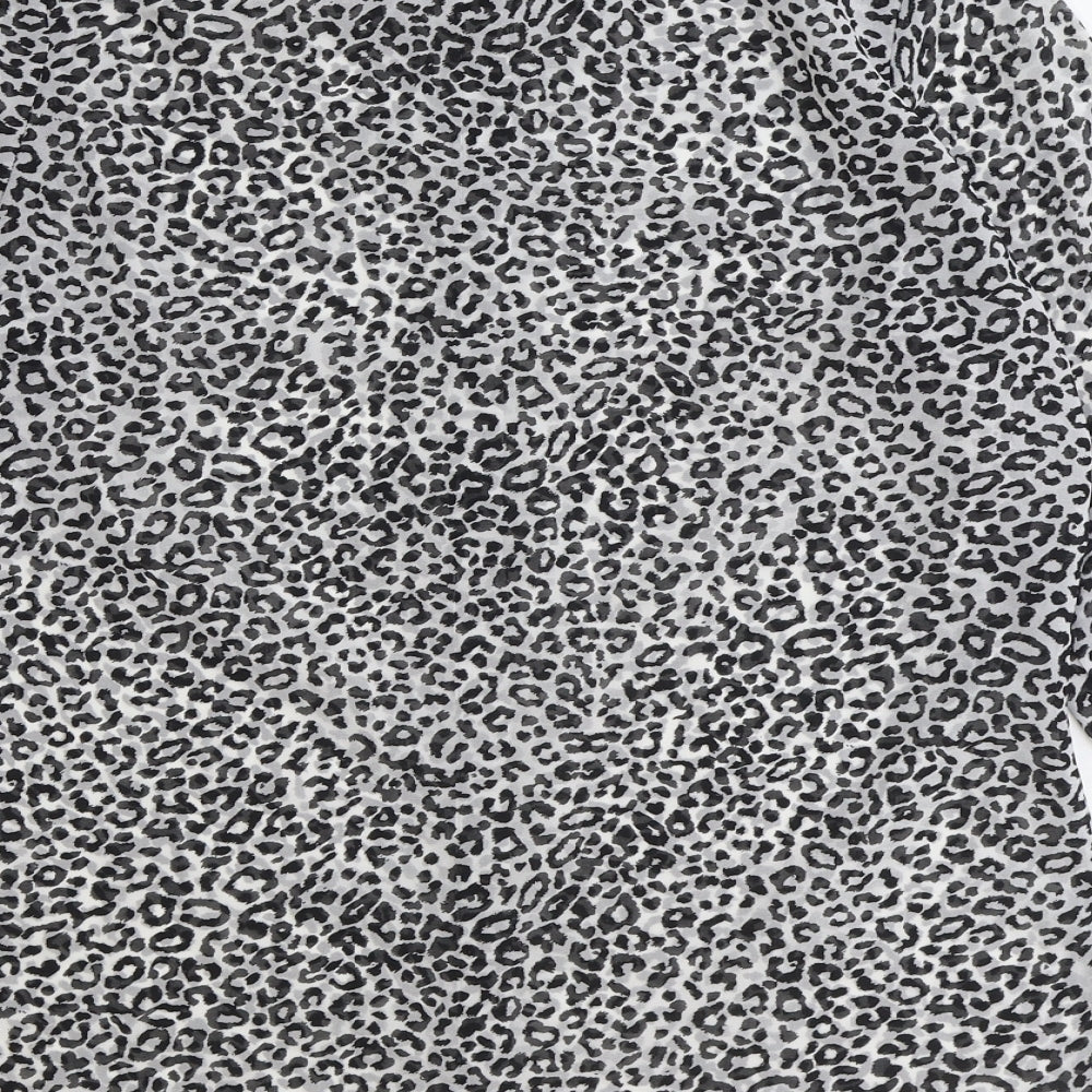 Papaya Womens Black Animal Print Polyester Basic Button-Up Size 12 Collared - Leopard Print